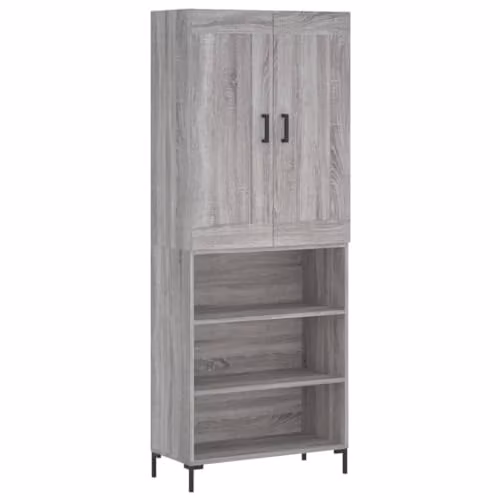 vidaXL Modern Grey Sonoma Highboard with Hinged Doors and Internal Shelves, W/D/H: 69.5 x 34 x 180 cm