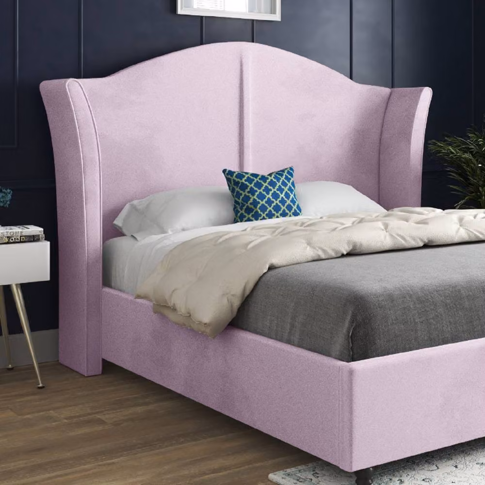 KDMD Wiggonholt Curved Winged Upholstered Bed Frame in Pink Soft Velvet, Super King, 200 x 200 cm – 3
