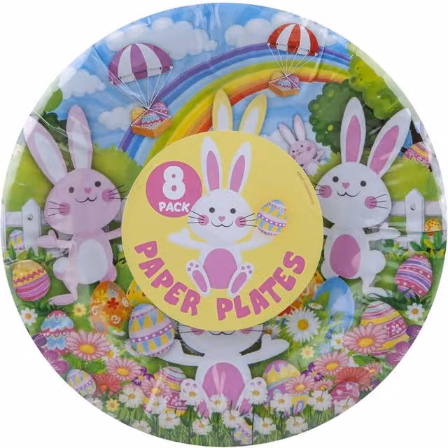 VFM e-Store Easter Bunny Design Paper Plates, Multicolour, 8 Pack – 1
