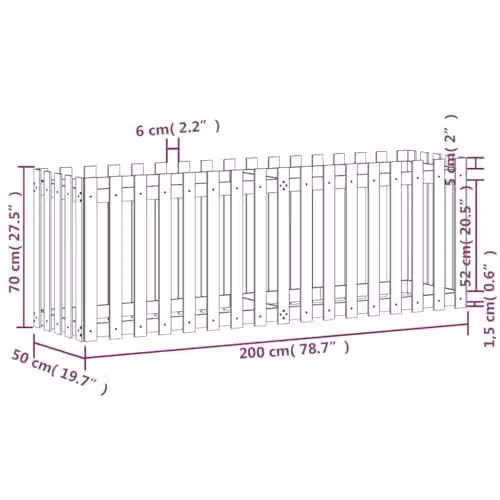 vidaXL Wooden Garden Raised Bed with Fence Design, Black, W: 200 cm, D: 50 cm, H: 70 cm – 3
