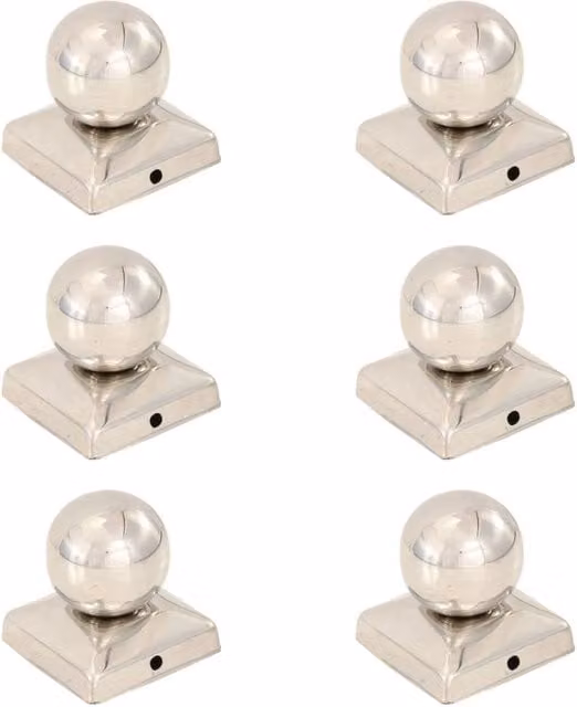 Berkfield Home Silver Stainless Steel Square Globe Post Caps, 6 Pack, W/D/H: 7.1 x 7.1 x 8.0 cm