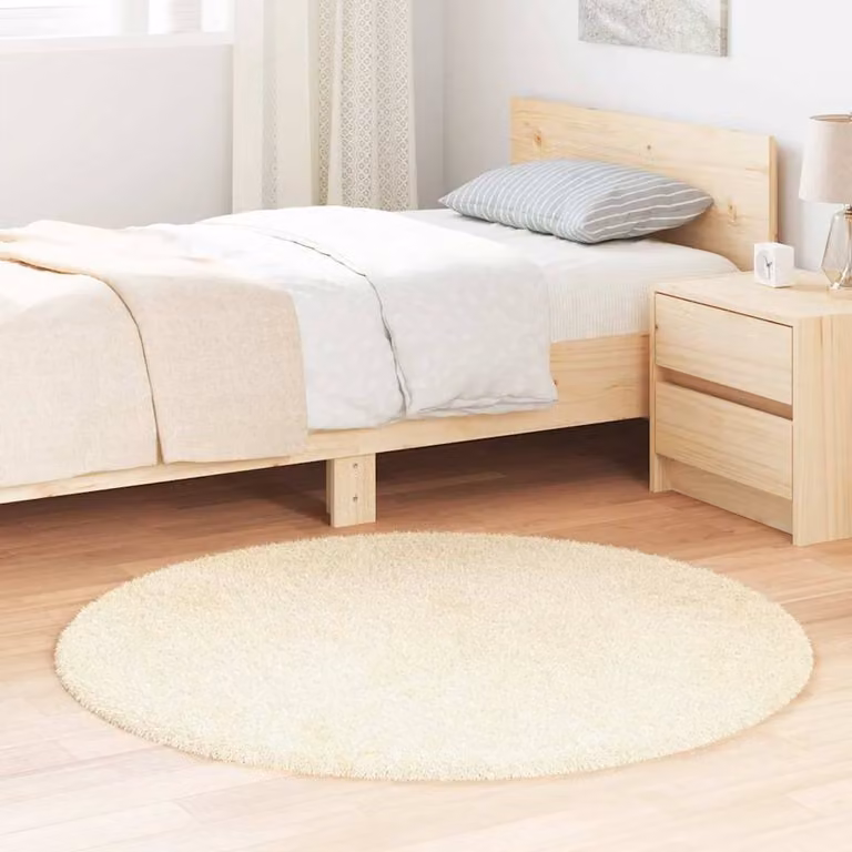 Berkfield Home NAVARRA Shaggy High Pile Rug, Cream, W/D/H: 120 x 120 x 1 cm