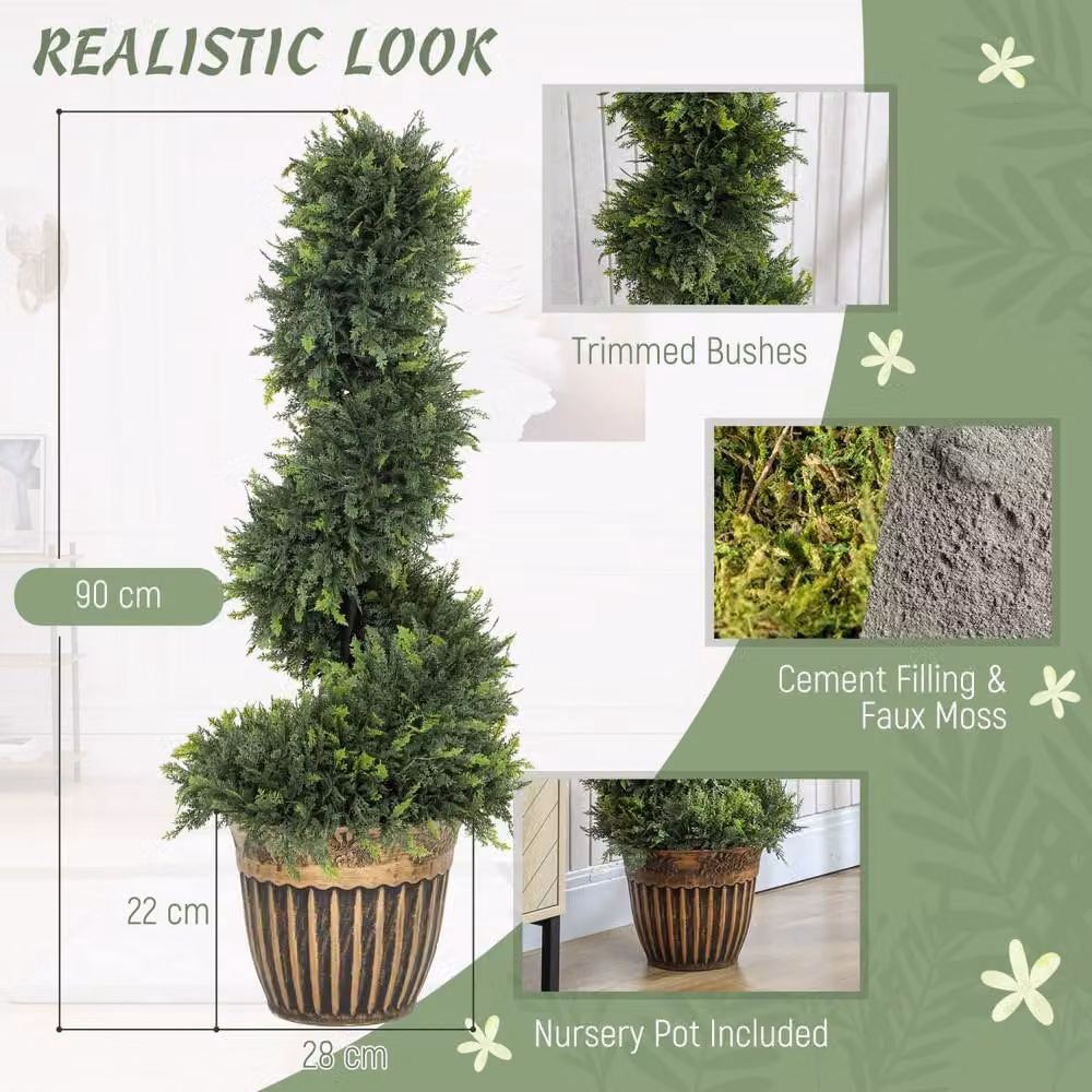 Wyld Haus Lurese Set of 2 Artificial Spiral Cypress Topiary Trees in Green Pots, Height: 90 cm – 4