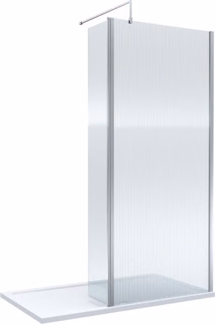 Balterley 8mm Fluted Glass Walk-in Wetroom Screen with Return and Tray, Silver, W: 1400 mm, D: 900 mm – 1