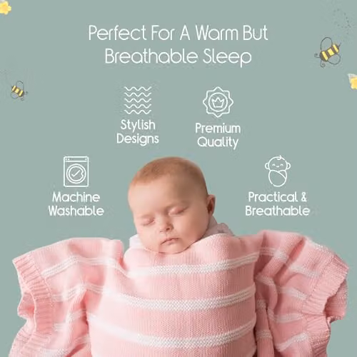 Ziggle Pink and White Striped Knitted Cotton Baby Blanket – 2