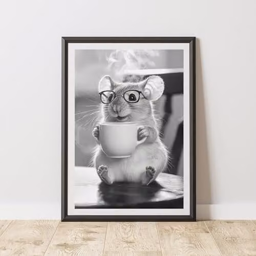 60 Second Makeover Funny Mouse Drinking Coffee Multicolour Paper Poster, A4