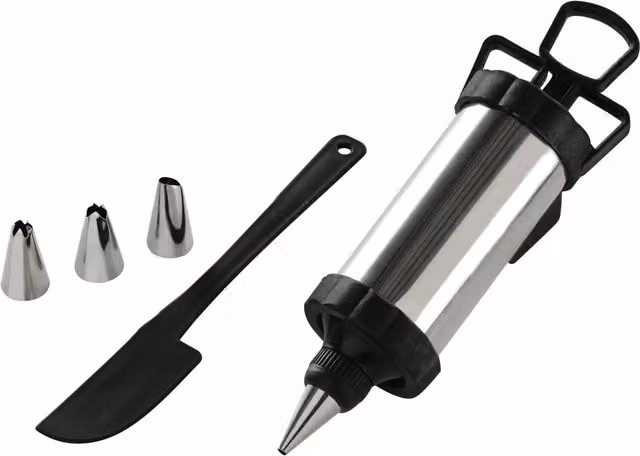 Orsina Icing Set with 4 Nozzles and Spreader in Black and Silver
