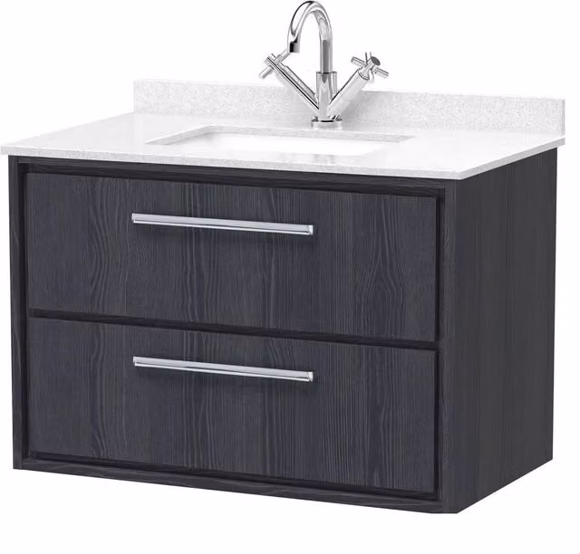 Balterley Longnor 2 Drawer Wall Hung Vanity Basin Unit, Graphite Grey, Width: 80 cm