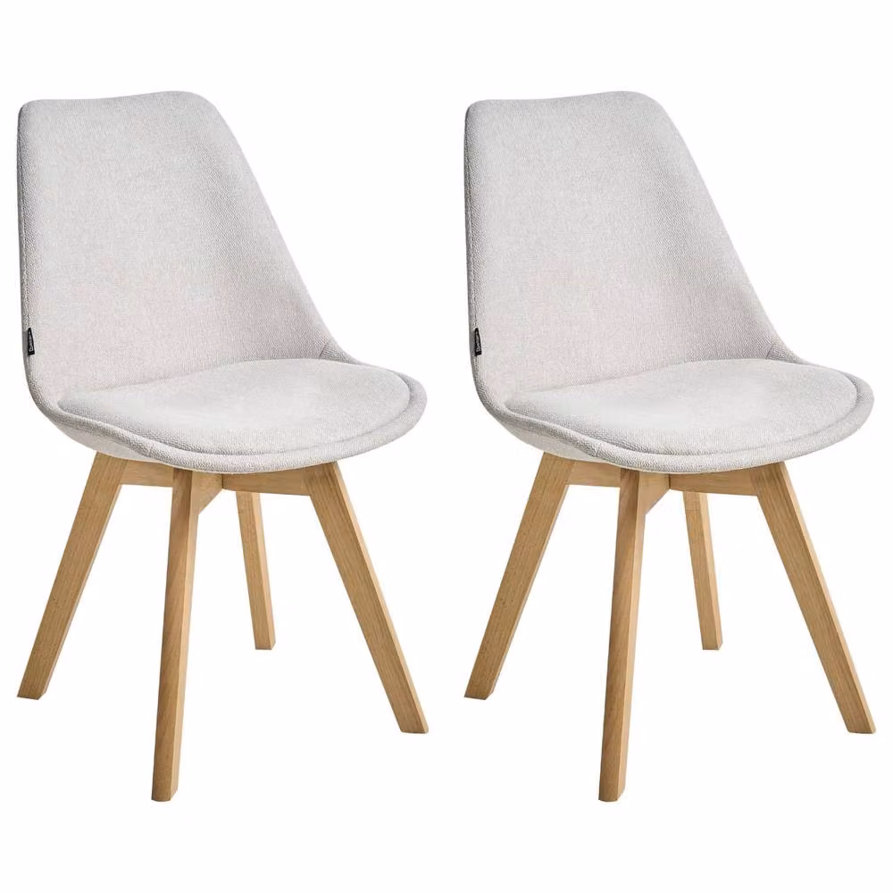 Wyld and Coco Set of 2 Off-White Fabric Dining Chairs with Padded Seats and Beechwood Legs – 2