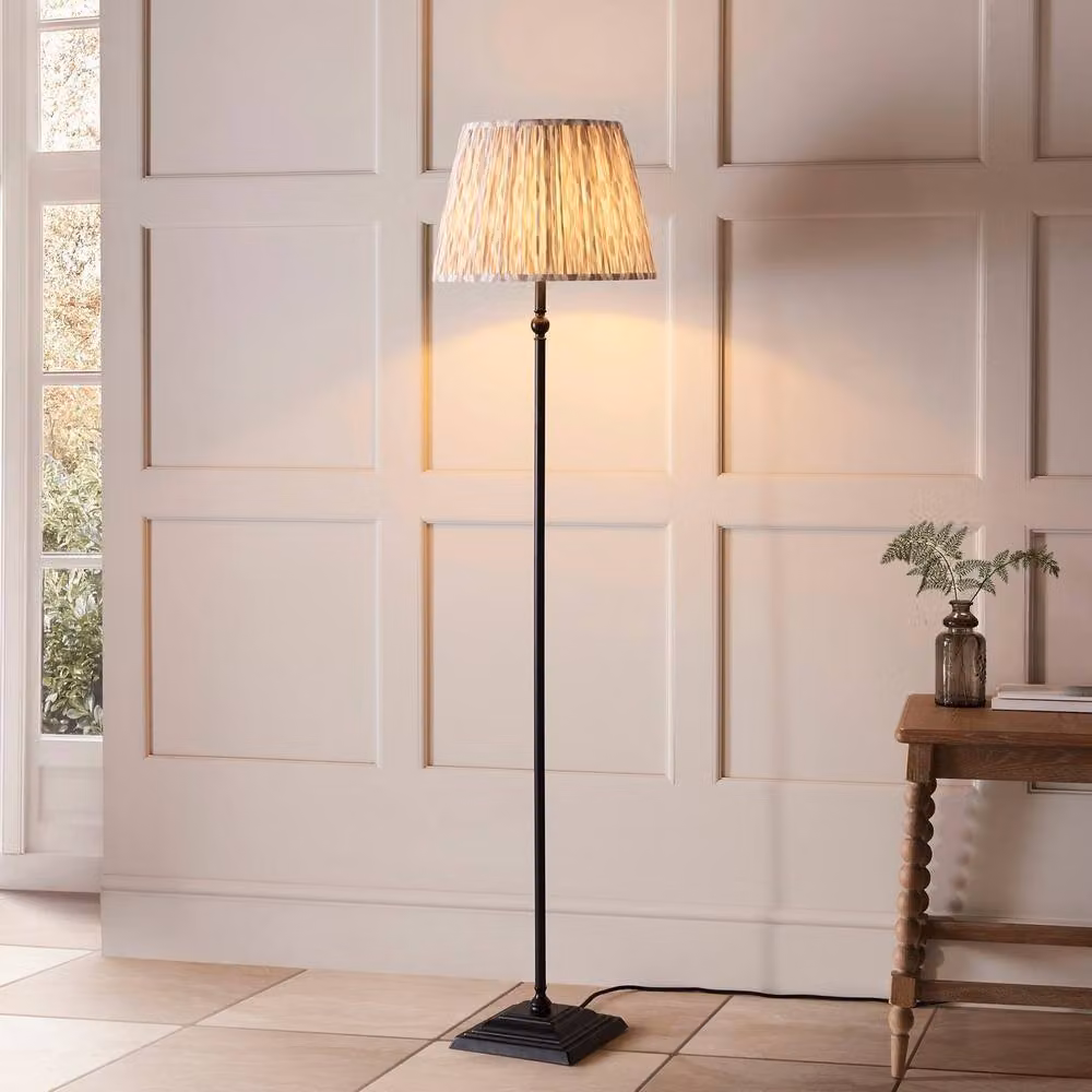 Netlighting Lille Matt Black Floor Lamp with Multicolour Fabric Ikat Shade, Diameter: 40 cm, B22 – 2