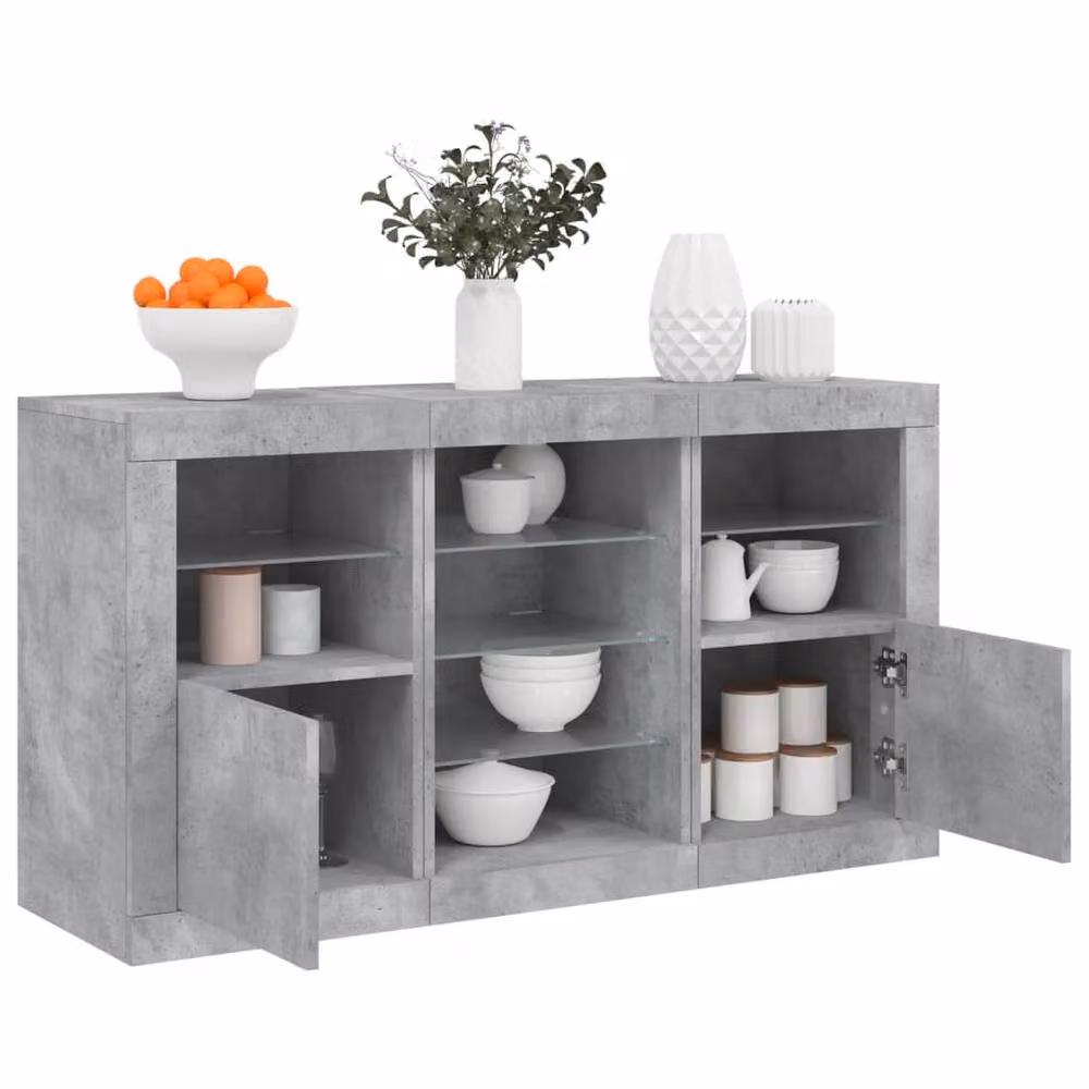 Berkfield Home Modern Sideboard with Integrated LED Lights in Concrete Grey, W/D/H: 123 x 37 x 67 cm – 1