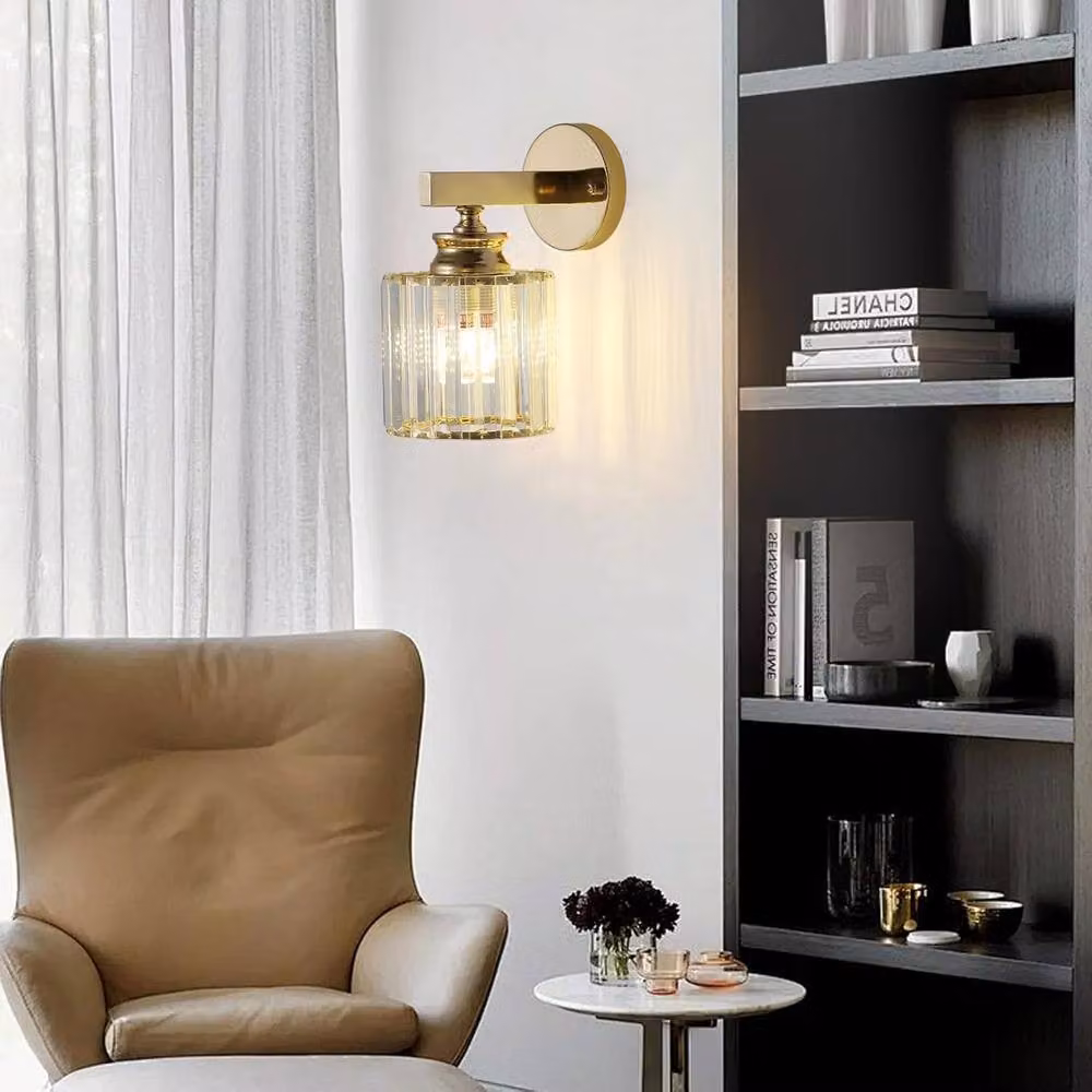Goeco Modern Round Crystal Wall Light in Gold/Brass with E27 Socket – 2