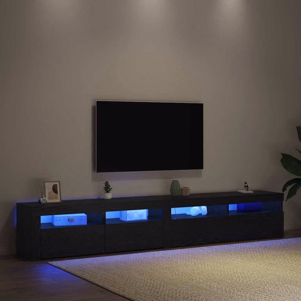 Berkfield Home Set of 2 Modern Black Oak TV Cabinets with LED Lights in Matt Engineered Wood – 5