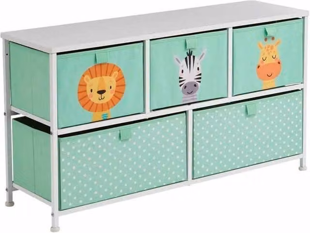 Liberty House Toys Jungle 5 Drawer Storage Chest for Children, Green and Multicolour Animal Print