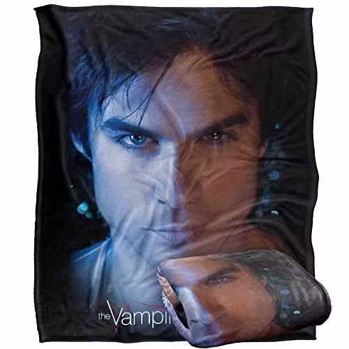 LOGOVISION Vampire Diaries Damon Eyes Officially Licensed Super Soft Fleece Throw Blanket, White and Multicolour, W/D/H: 152 x 127 cm