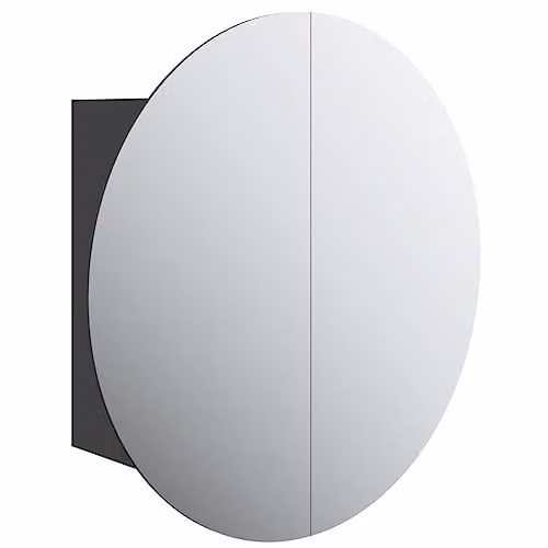 vidaXL Modern Black Wall-Mounted Bathroom Cabinet with Round LED Mirror, W/D/H: 40 x 40 x 17.5 cm