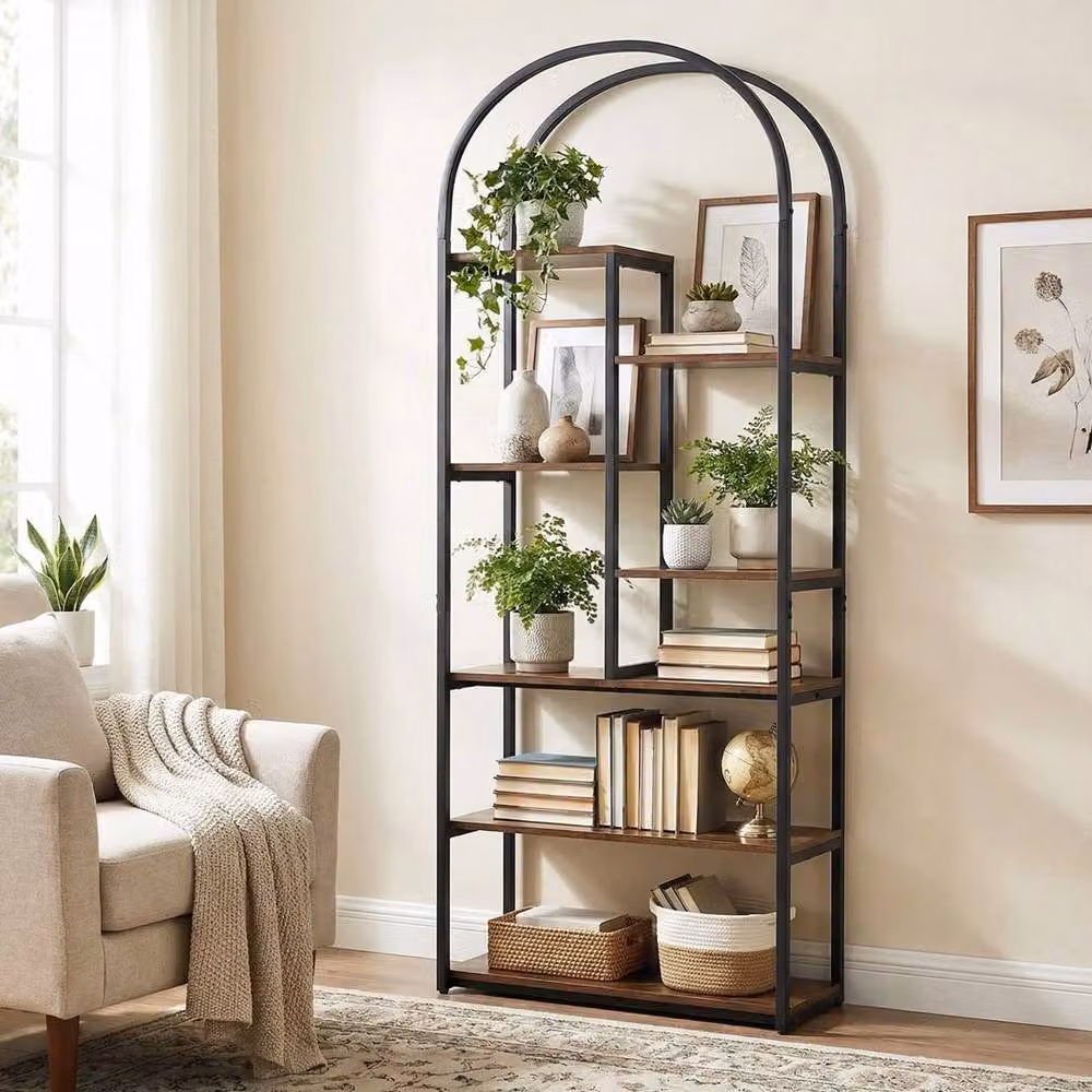 VOGREX Freestanding Tall Display Rack Storage Shelving Unit in Black and Brown, H 181.5 x W 70.0 x D 30.0 cm – 3