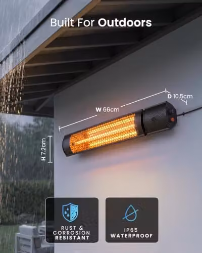 Pro Breeze Wall Mounted IP65 Waterproof Outdoor Halogen Infrared Patio Heater with Remote Control and 2 Heat Settings, Black – 4