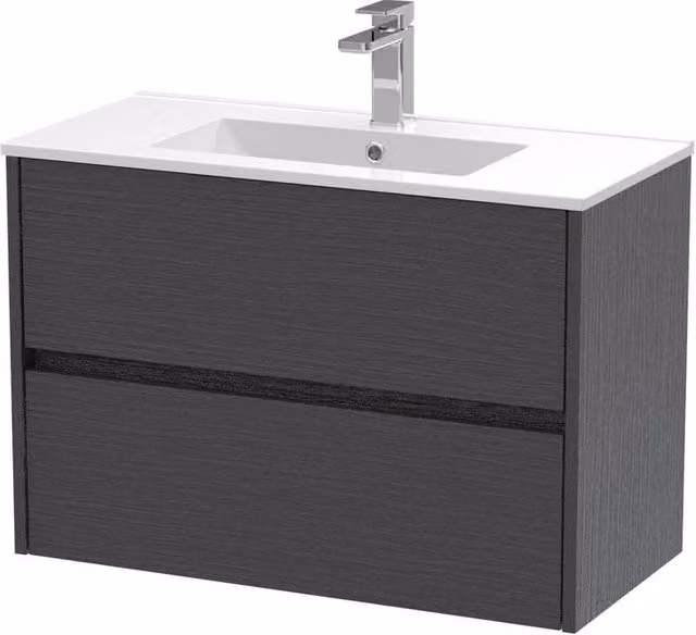 Balterley Modern Wall Hung 2 Drawer Vanity Unit with Basin in Matt Graphite Grey, W/D/H: 80 x 39 x 55.7 cm – 1