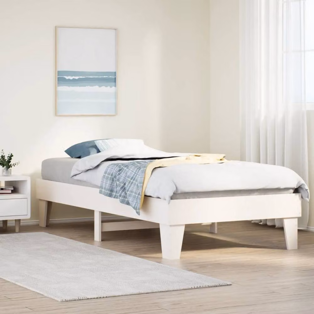 Berkfield Home White Solid Pine Wood Bed Frame W/D/H: 100 x 200 x 36 cm – 2