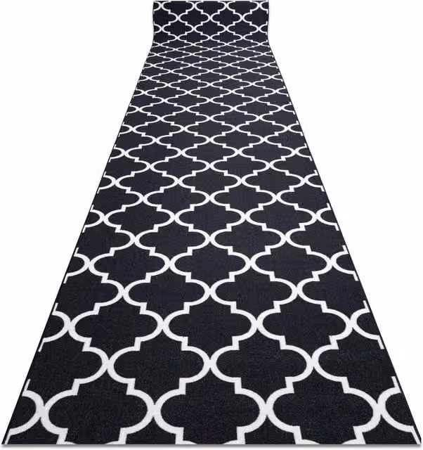 RugsX Anti-Slip Geometric Trellis Runner in Black, W: 57 cm x L: 650 cm
