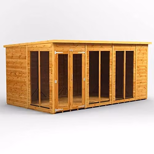 POWER Brown Pent Wooden Summer House Shed with 12mm Extra Thick Timber and Toughened Glass