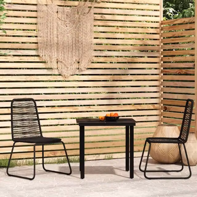 Berkfield Home 3 Piece Modern Garden Dining Set in Matt Black Metal and Rattan – 1