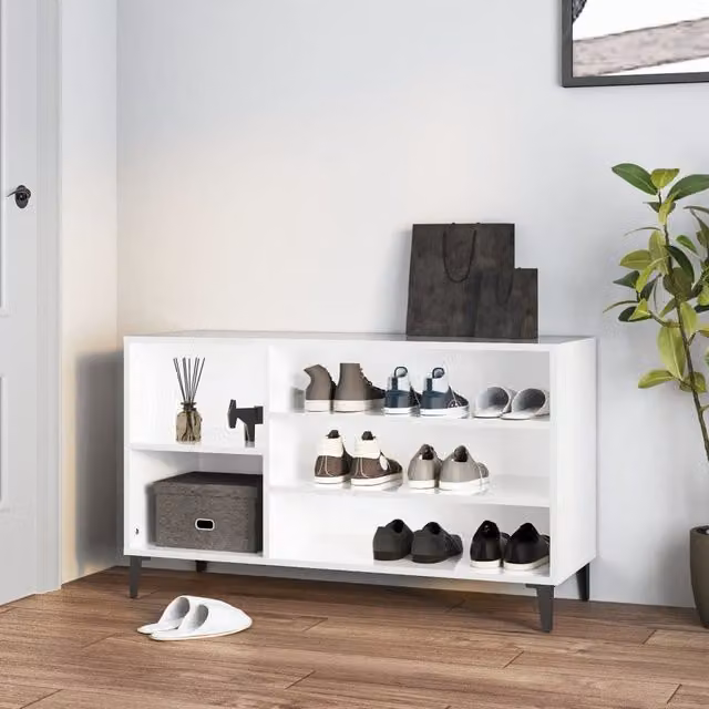 Berkfield Home High Gloss White Shoe Cabinet with Integrated Seat, W/D/H: 102 x 36 x 60 cm