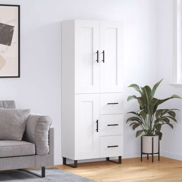 Berkfield Home Modern White Matt Highboard with Hinged Doors and Internal Shelves, W/D/H: 69.5 x 34 x 180 cm – 1