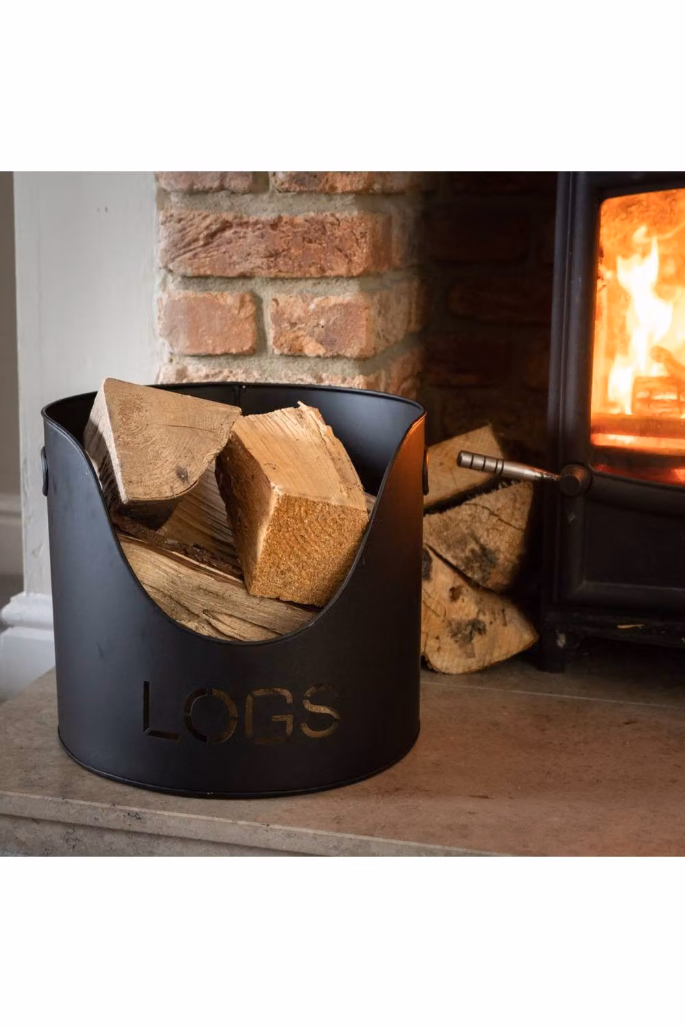 KDMD Black Metal Log and Kindling Bucket with Matchstick Holder – 4