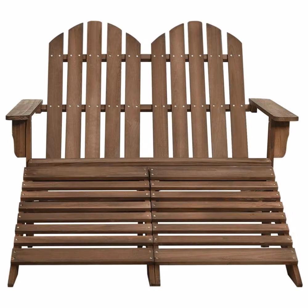 Berkfield Home 2-Seater Garden Adirondack Chair and Ottoman Set in Brown Fir Wood – 2