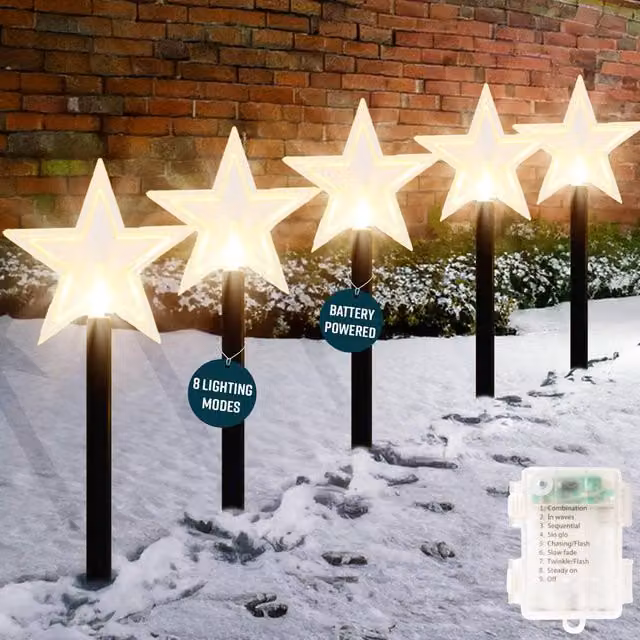 Globrite 5 Pack Star LED Garden Christmas Pathway Lights, Cool White, 39 cm Stakes