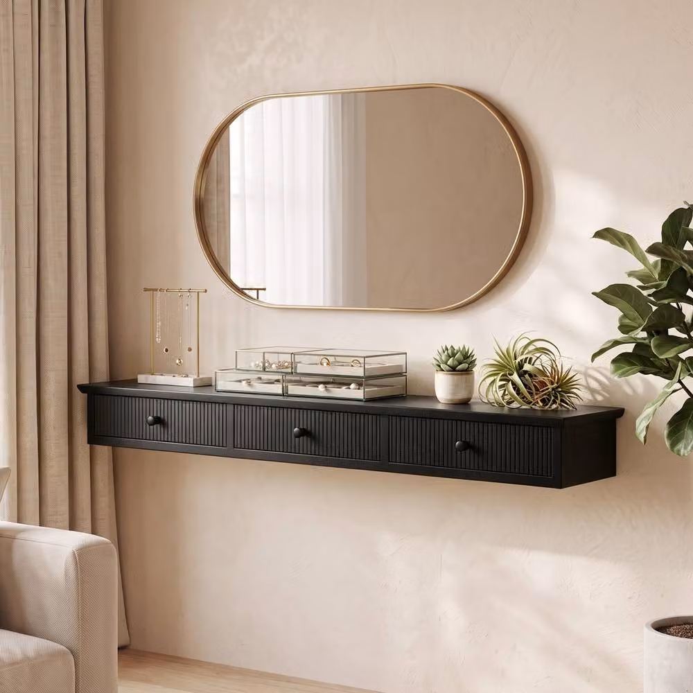 HOMCOM Minimalist Wall-Mounted Floating Shelf in Black – 2