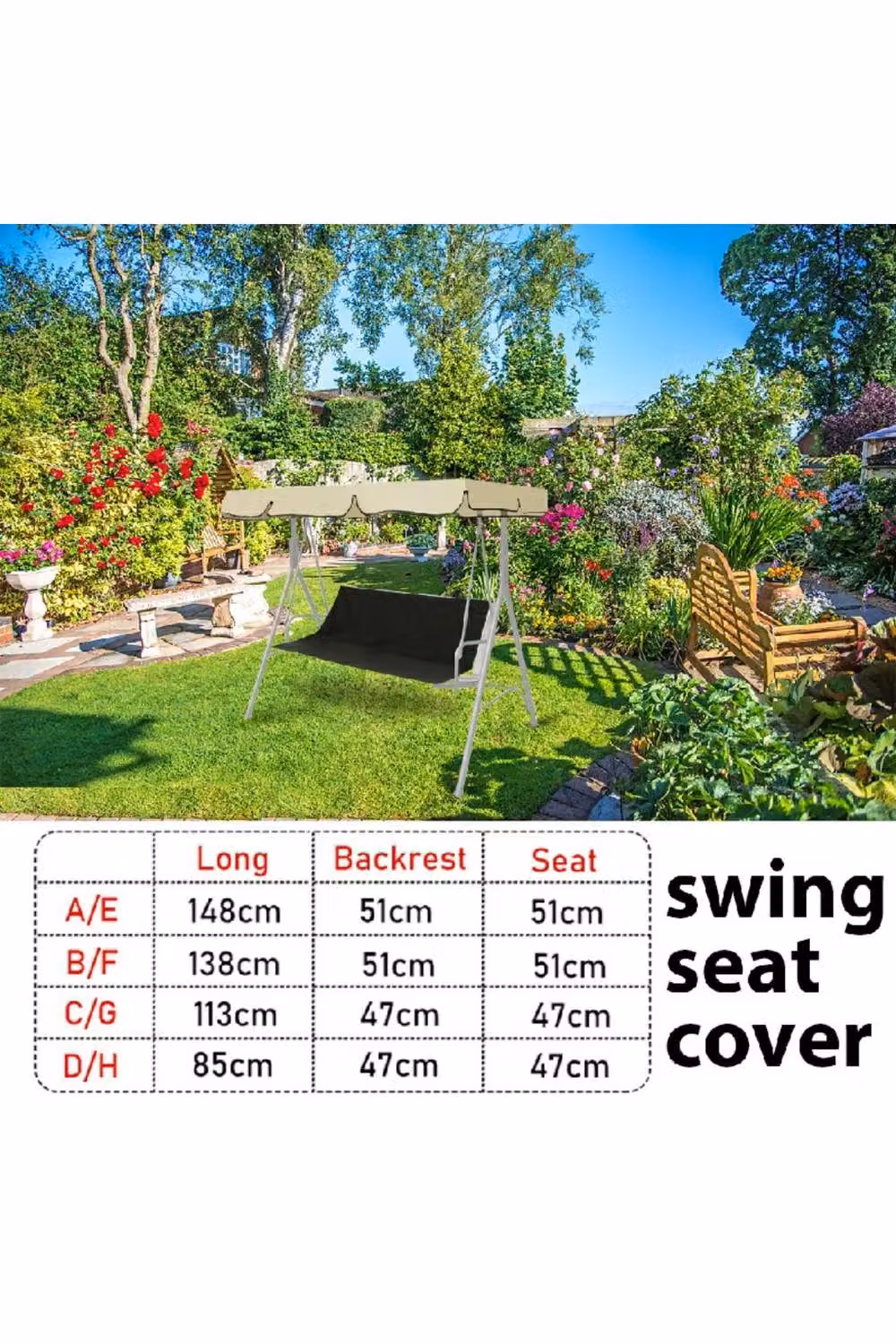 KDMD Black Water-Repellent Polyester Swing Seat Replacement Cover, W/D/H: 85 x 47 x 47 cm – 2