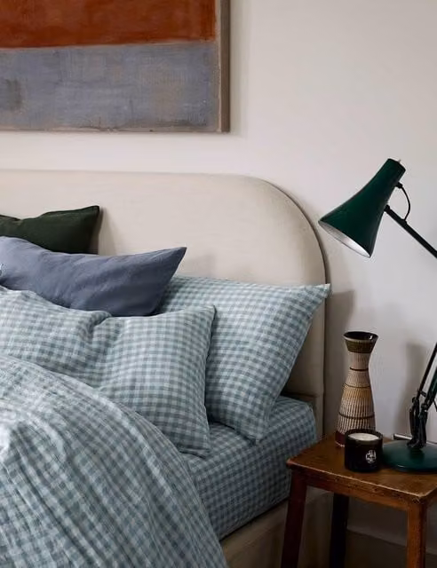 Piglet In Bed 2 Pack Pure Linen Gingham Pillowcases in Blue Mix