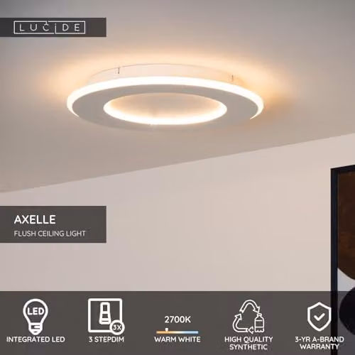 Lucide Axelle LED Flush Ceiling Light, White, Diameter: 39.6 cm – 2