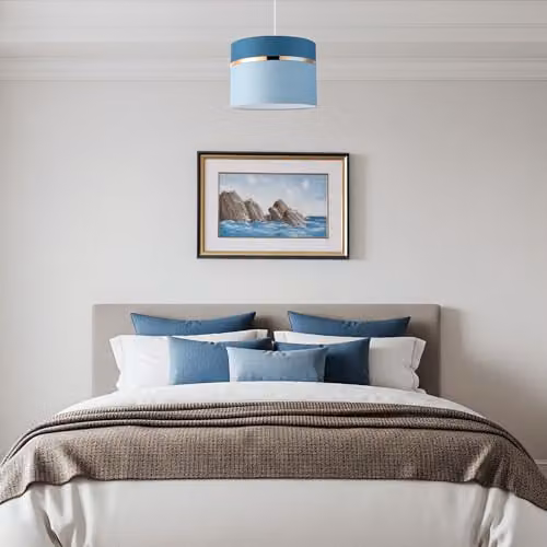 Happy Homewares Modern Sky and Cobalt Blue Cotton Fabric Cylinder Lamp Shade with Shiny Copper Ring, W/D/H: 25 x 25 x 18 cm – 2