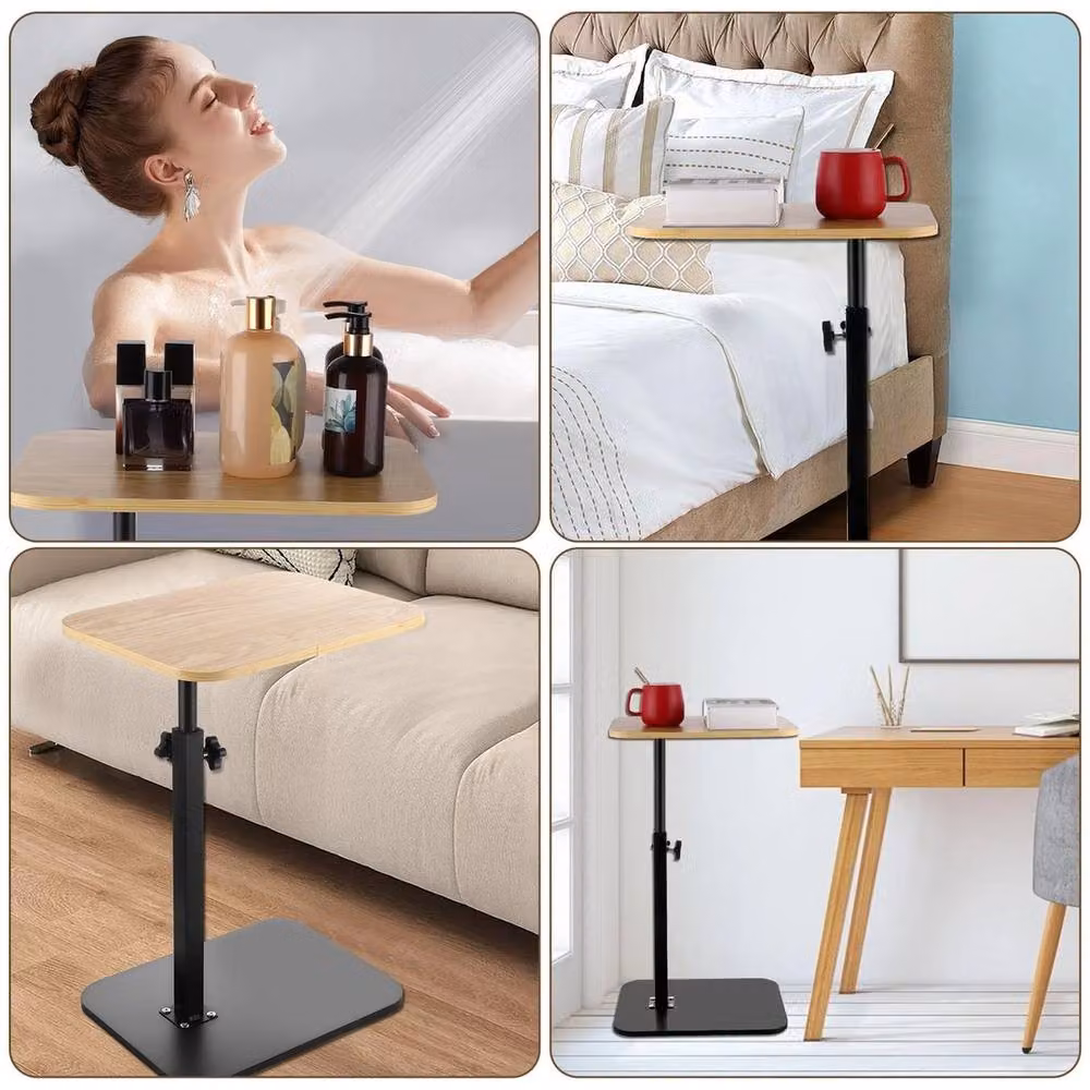 FORGEVIO Height Adjustable C-Shaped Side Table, Brown Natural Wood, W: 40 cm, D: 30 cm, H: 45-80 cm – 4