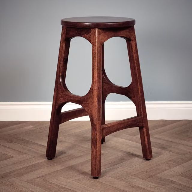 Elm Home And Garden Rustic Mango Wood Backless Bar Stool in Brown