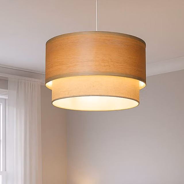 Lighting Collection Carter Two Tier Easy Fit Shade in Brown Wood and Fabric