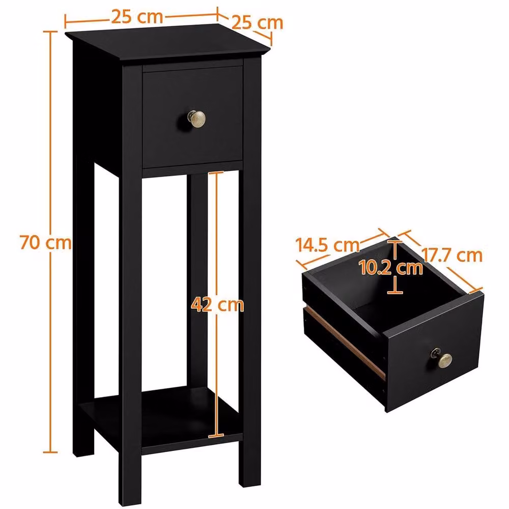 FORGEVIO Black Slim Bedside Table Set of 2, Minimalist Narrow Wooden Nightstands – 2
