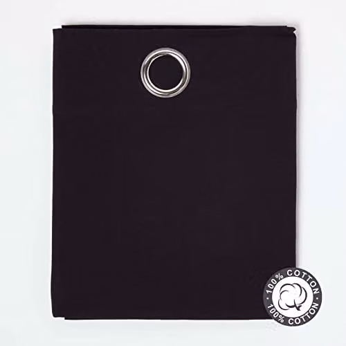 Homescapes Plain Black Cotton Eyelet Curtain Pair, Width: 140 cm, Drop: 183 cm – 5