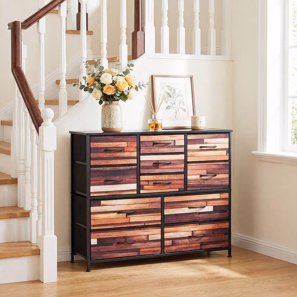 Costway 11-Drawer Storage Chest in Brown with Non-Woven Fabric Drawers and Metal Frame, Height: 100 cm – 4