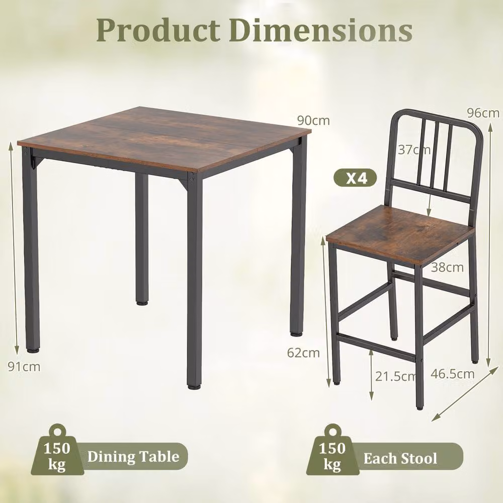 Costway 5-Piece Counter Height Dining Table and Chairs Set in Brown and Black – 2