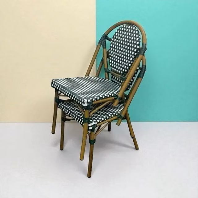 NESTLUNE Set of 2 Green Polyrattan Bistro Chairs for Outdoor Garden and Cafe Use – 1