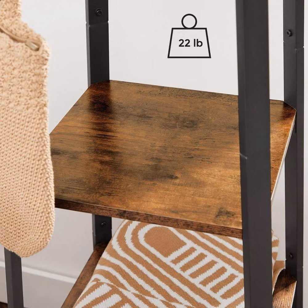 Kelvenix Rustic Brown Clothes Rail with 3 Tier Shelf – 2