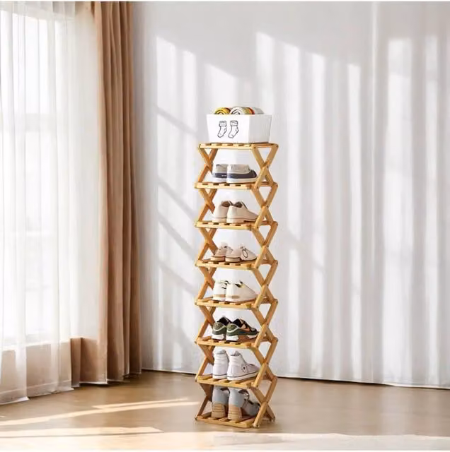 H&O Direct 8-Tier Bamboo Folding Shoe Rack in Light Bronze – 1