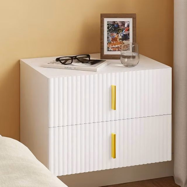 SoBuy Modern Wall Mounted Nightstand with 2 Drawers, White and Gold, W/D/H: 40 x 30 x 40 cm