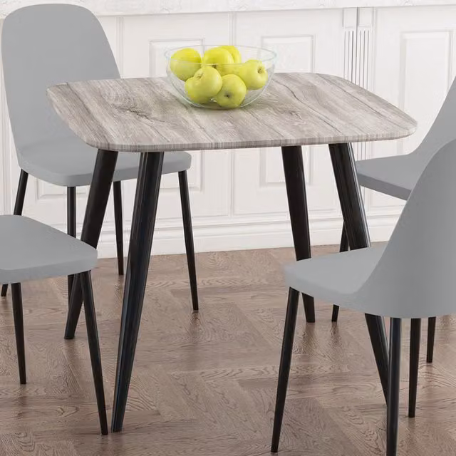 Core Products Ltd Aspen Square Dining Table in Grey Oak Effect with Black Metal Legs W/D/H: 80 x 80 x 80 cm