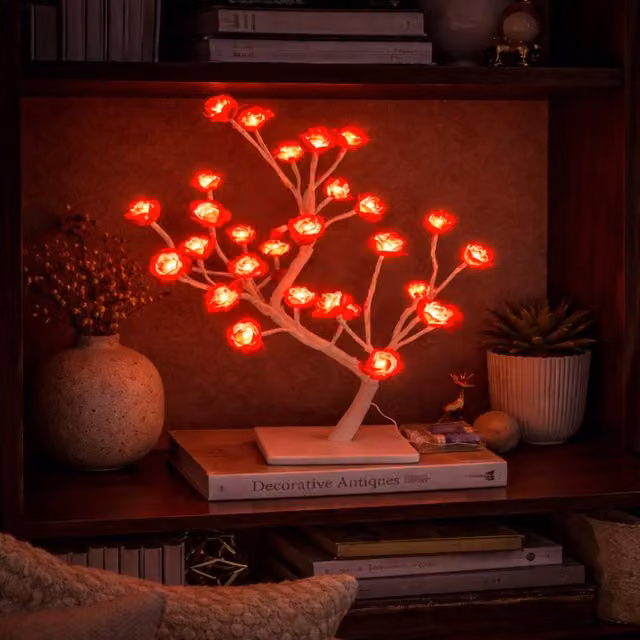 Simpa Rose Bonsai Style 32 LED Battery Operated Tabletop Lamp in Red – 1